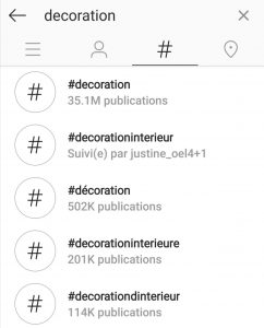 hashtags decoration sur instagram